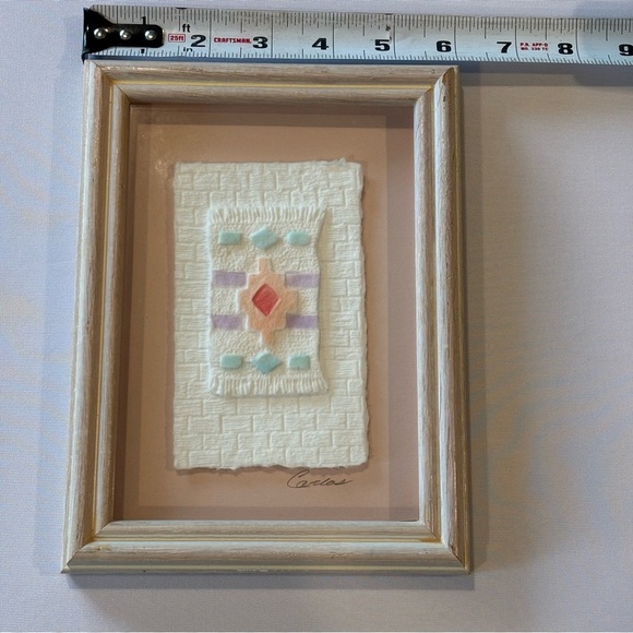 VINTAGE FIGI GRAPHICS Framed Hand Cast Natural Fibers Art 1990s Aztec Inspired - Picture 4 of 9